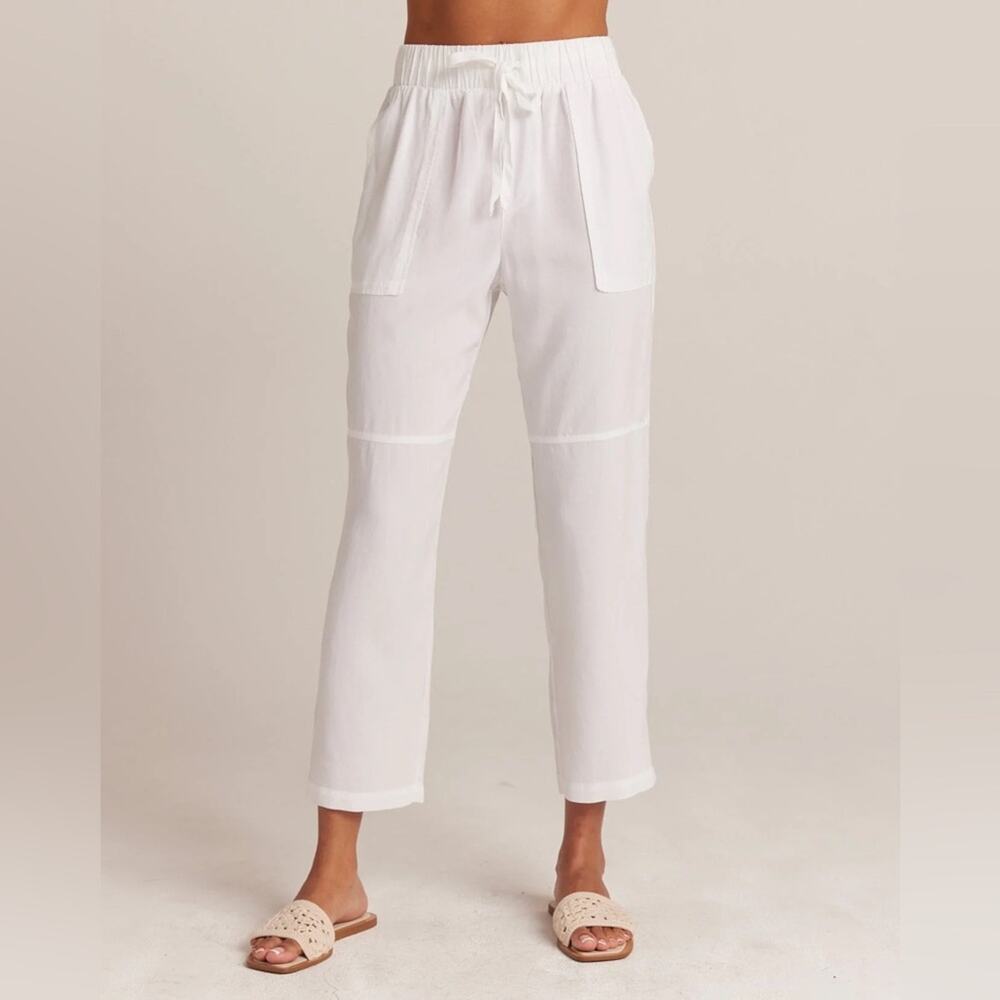 Bella Dahl Linen Utility Tie Waist Linen Trouser Pants in White - Size Medium